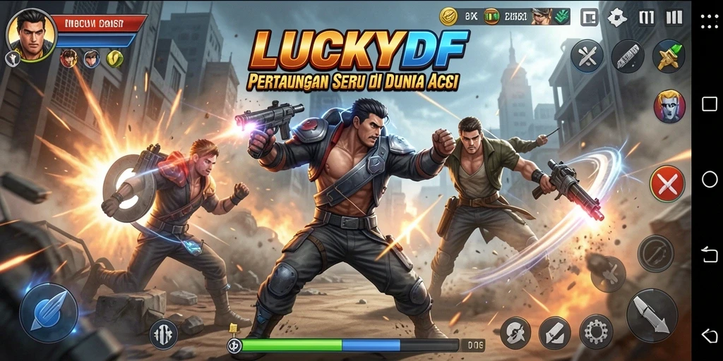 Tangkapan layar LUCKYDF menampilkan aksi mendebarkan pemain melawan musuh.