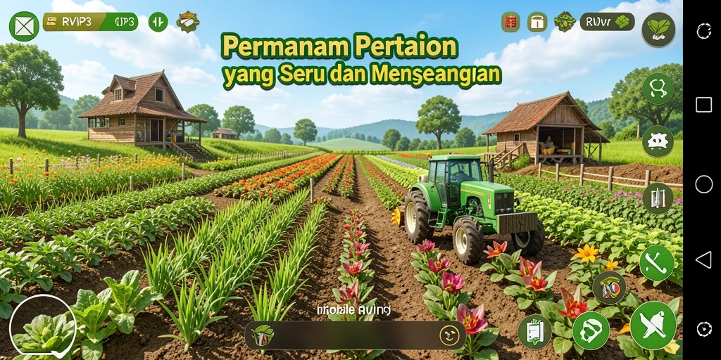 Tampilan gameplay RVIP3 dengan aktivitas bertani yang menarik.